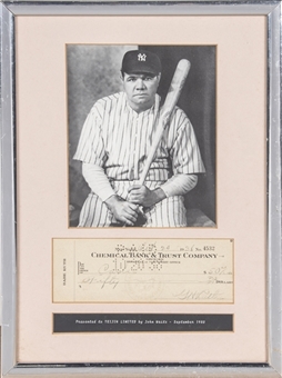 Babe Ruth 12.5"x17" Framed Photograph Including Signed Check Dated 10/20/38 (Beckett)